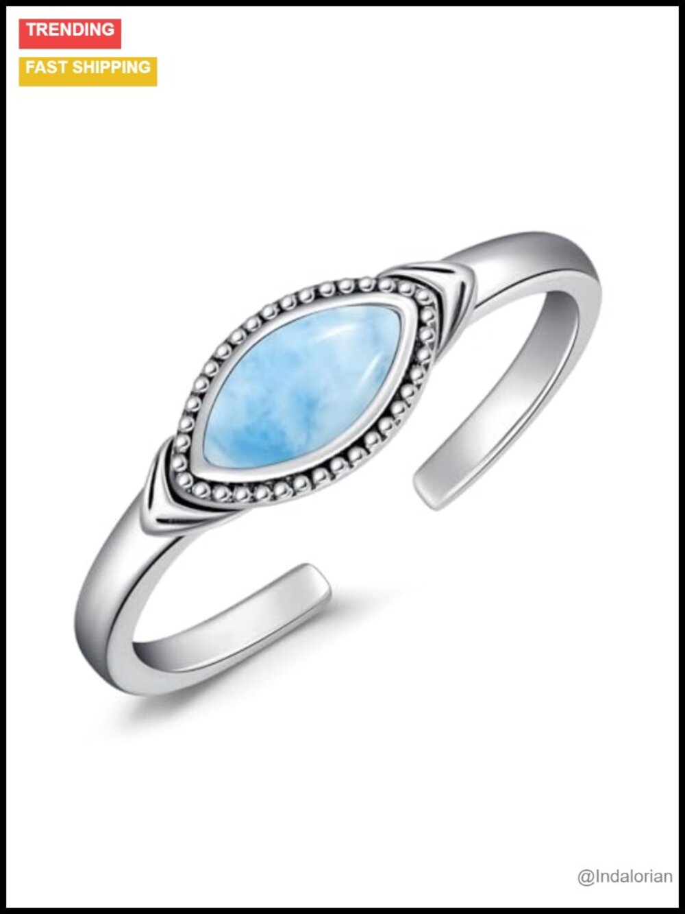 Adjustable 925 Sterling Silver Larimar Toe Rings for Women Jewelry Gift